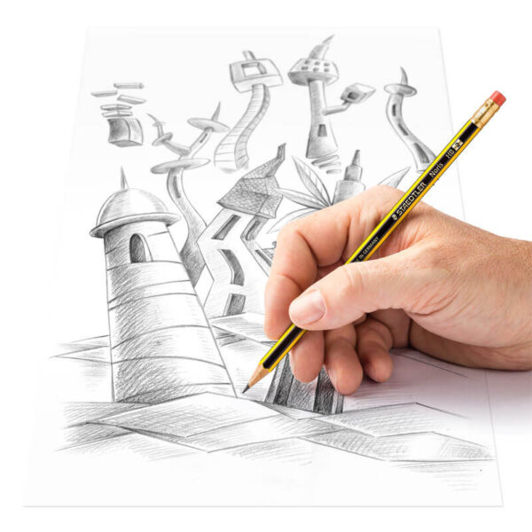 Grafitna olovka Staedtler Noris HB, grafitna olovka za pisanje sa gumicom ilustracija
