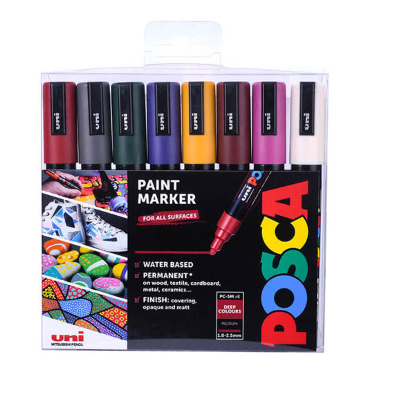 UNI Akrilni Marker POSCA 1.8-2.5mm (PC-5M Pakovanje 8/1 Tamne boje)